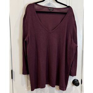 Lane Bryant 24/28 Burgundy V-Neck Long Sleeve Top EUC Basic Stretchy Workwear